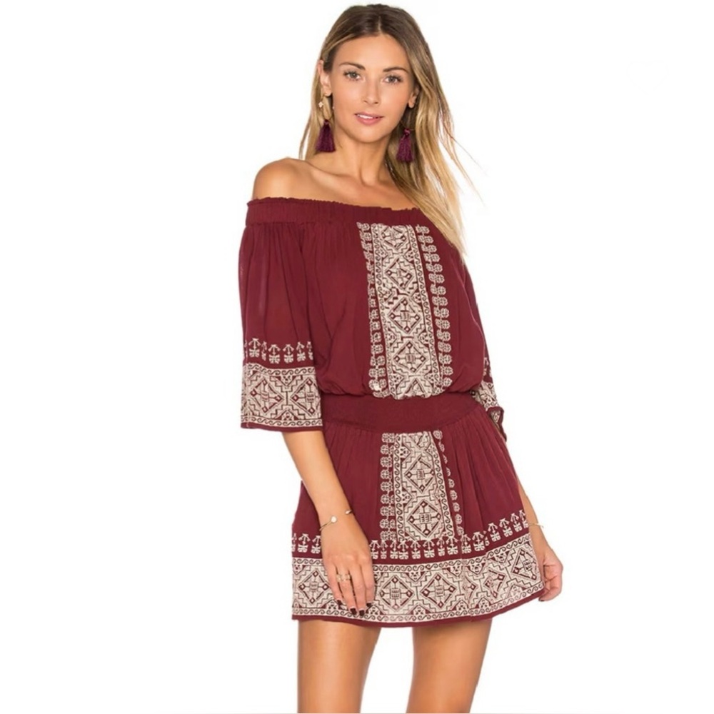TULAROSA REVOLVE OFF-THE-SHOULDER EMBROIDERED MINI DRESS - Picture 1 of 9